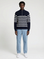 Striped Huxley Quarter Zip - Navy